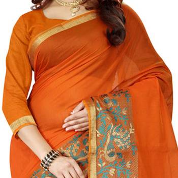 Orange Woven Cotton Silk Saree With Blouse 3