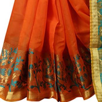 Orange Woven Cotton Silk Saree With Blouse 4