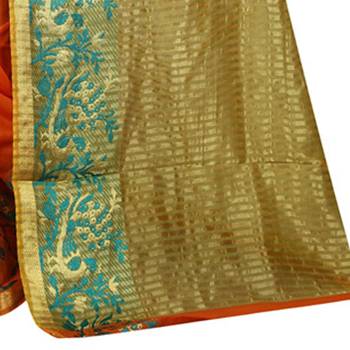 Orange Woven Cotton Silk Saree With Blouse 5