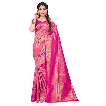 Pink Woven Banarasi Silk Saree With Blouse 1