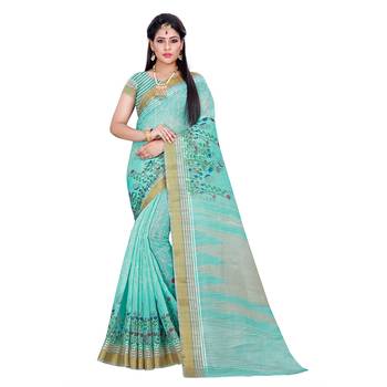 Multicolor Woven Cotton Silk Saree With Blouse 1