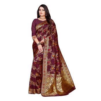 Magenta Woven  Art Silk Saree With Blouse 1