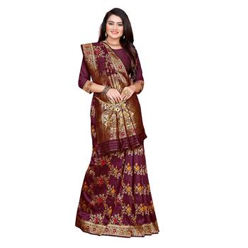 Magenta Woven  Art Silk Saree With Blouse 2