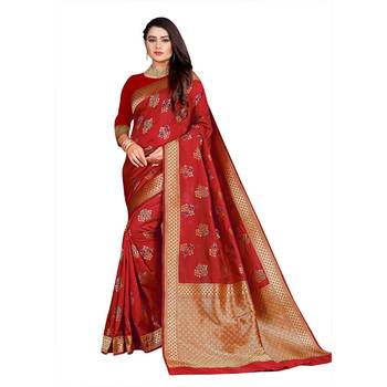 Red Woven  Art Silk Saree With Blouse 1