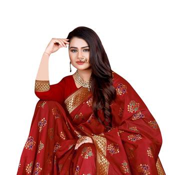 Red Woven  Art Silk Saree With Blouse 2
