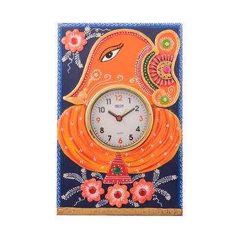 Wooden Papier Mache Lord Ganesha Artistic Handcrafted Wall Clock 1