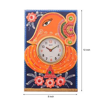 Wooden Papier Mache Lord Ganesha Artistic Handcrafted Wall Clock 3