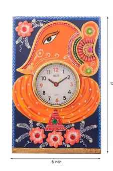 Wooden Papier Mache Lord Ganesha Artistic Handcrafted Wall Clock