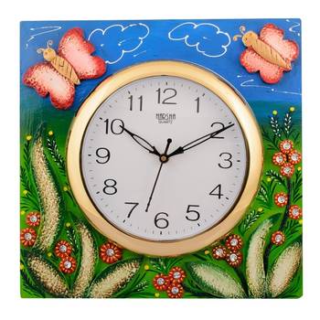 Wooden Papier Mache Butterfly Aqua Kids Handcrafted Wall Clock 1