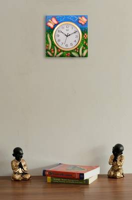 Wooden Papier Mache Butterfly Aqua Kids Handcrafted Wall Clock 2