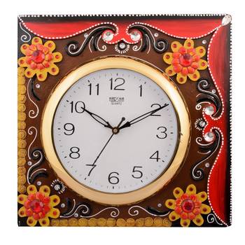 Wooden Papier Mache Floral Embossed Handcrafted Wall Clock 1