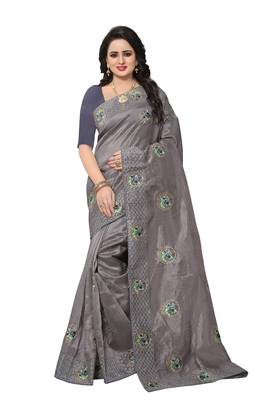Green embroidered silk saree with blouse 1