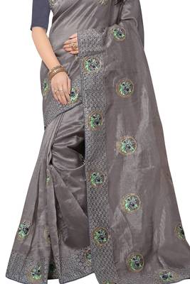 Green embroidered silk saree with blouse 2