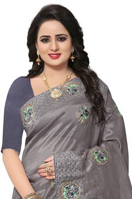 Green embroidered silk saree with blouse 3