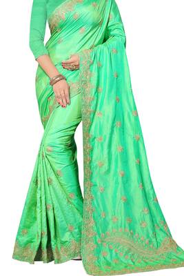 Green embroidered silk saree with blouse 2