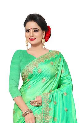 Green embroidered silk saree with blouse 3