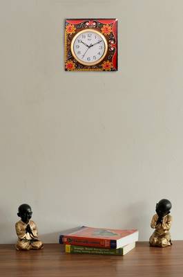 Wooden Papier Mache Floral Embossed Handcrafted Wall Clock 2