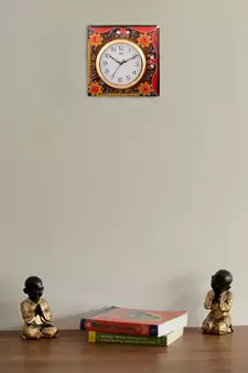 Wooden Papier Mache Floral Embossed Handcrafted Wall Clock