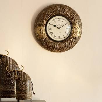 Embossed Buddha Face Wooden Handcrafted Wall Clock 1