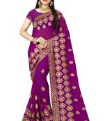 Purple embroidered georgette saree with blouse