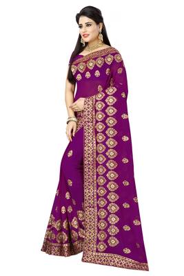 Purple embroidered georgette saree with blouse 2