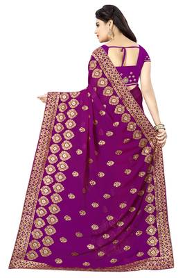 Purple embroidered georgette saree with blouse 3