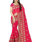 Pink embroidered georgette saree with blouse