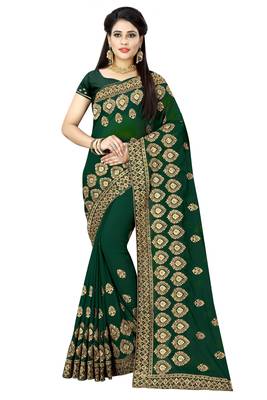 Green embroidered georgette saree with blouse 1