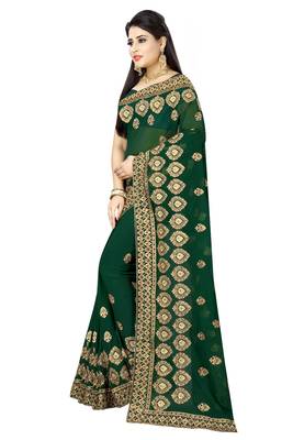 Green embroidered georgette saree with blouse 2