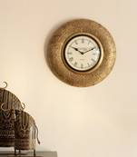 Decorative Brass Work Ethnic Brass and Wooden Handcrafted Wall Clock
