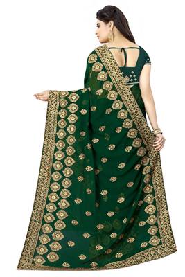 Green embroidered georgette saree with blouse 3
