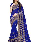 Blue embroidered georgette saree with blouse