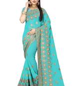 Sky blue embroidered georgette saree with blouse