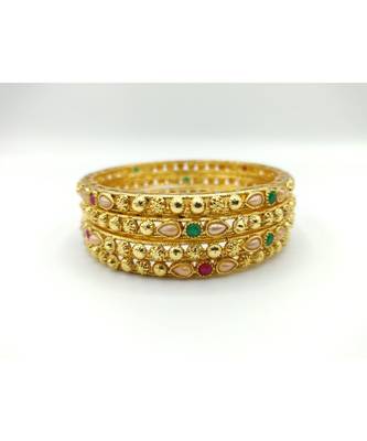 Gold Plated Multicolor Stone Studded Designer Bangles Set Of 4 2