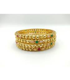 Gold Plated Multicolor Stone Studded Designer Bangles Set Of 4