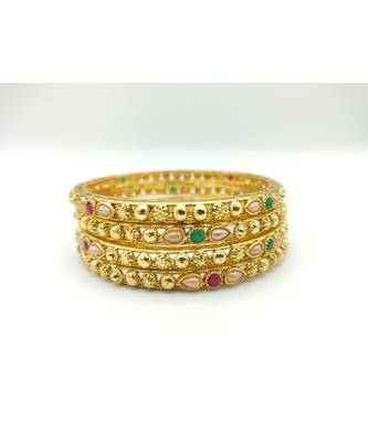 Gold Plated Multicolor Stone Studded Designer Bangles Set Of 4 3