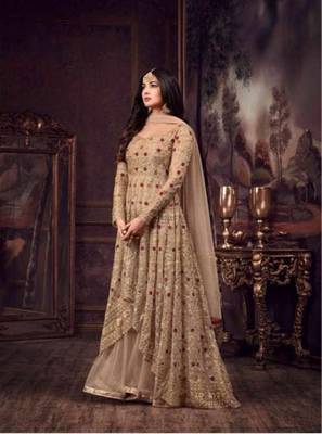 Light-yellow embroidered net salwar 1