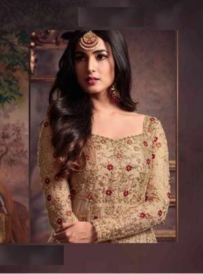 Light-yellow embroidered net salwar 2