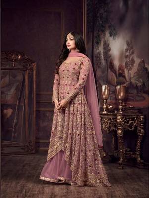Pink embroidered net salwar 1