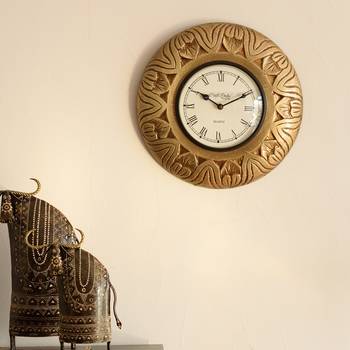 Decorative Brass Work Ethnic Brass and Wooden Handcrafted Wall Clock 1