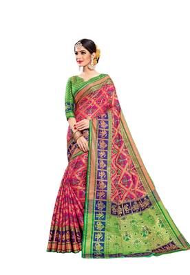 Pink woven silk saree with blouse 1