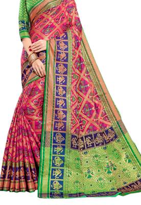 Pink woven silk saree with blouse 2
