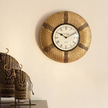 Decorative Brass Work Ethnic Brass and Wooden Handcrafted Wall Clock 1