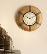Decorative Brass Work Ethnic Brass and Wooden Handcrafted Wall Clock