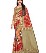 Red woven banarasi silk saree with blouse