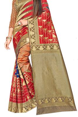 Red woven banarasi silk saree with blouse 2