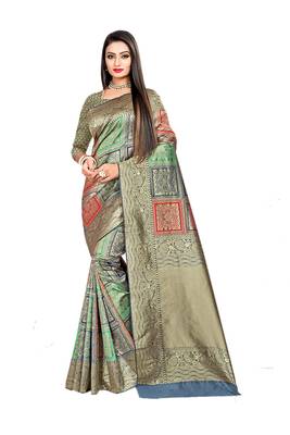 Multicolor woven banarasi silk saree with blouse 1