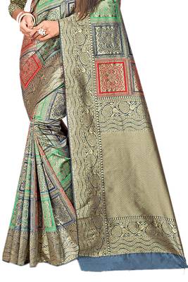 Multicolor woven banarasi silk saree with blouse 2