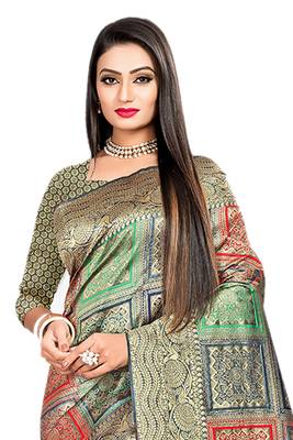 Multicolor woven banarasi silk saree with blouse 3