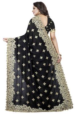 Black Embroidered Silk Saree With Blouse 3